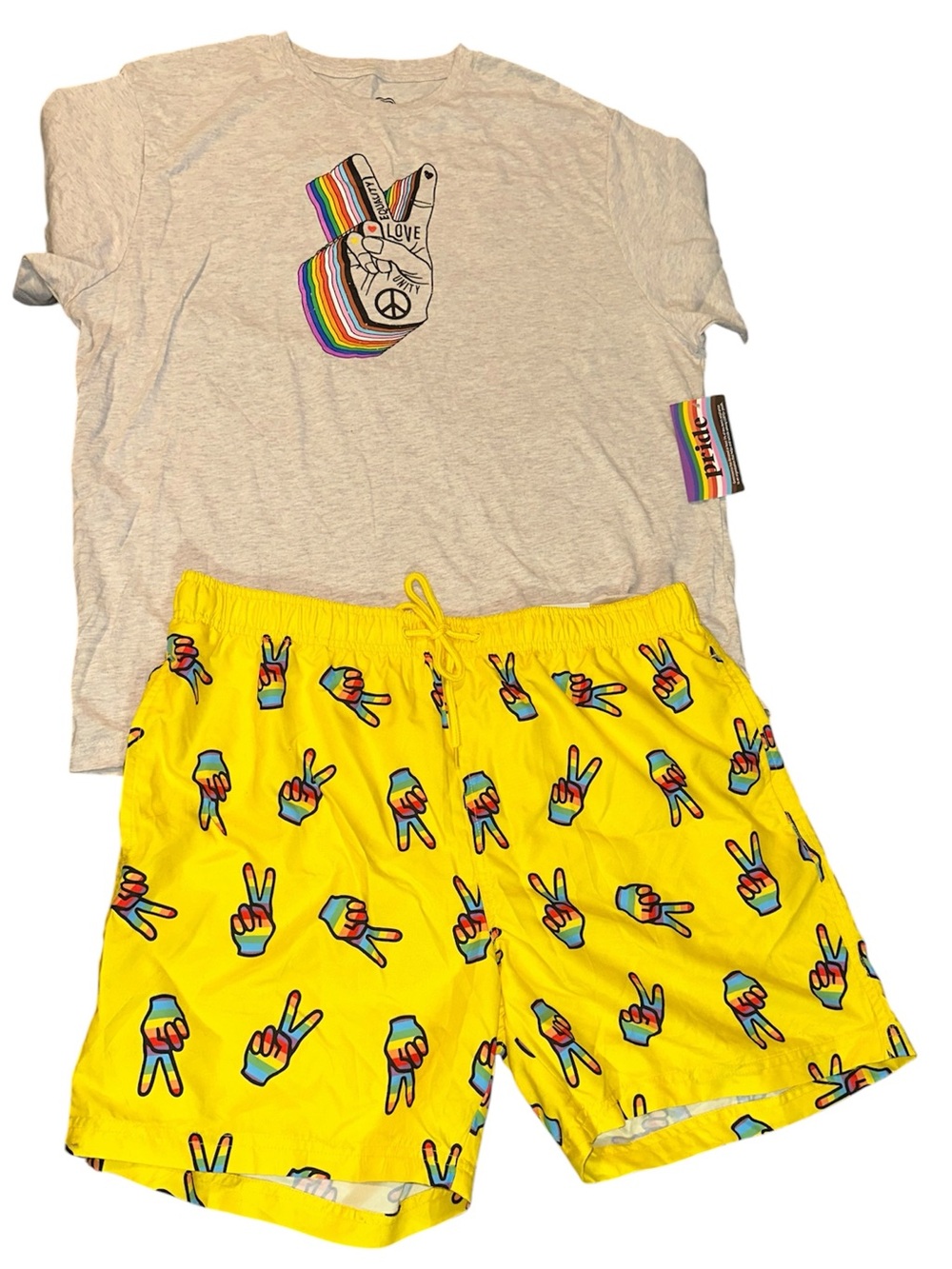 NWT Rainbow Peace Sign Short and T Set - Men’s Casual Swim/Workout